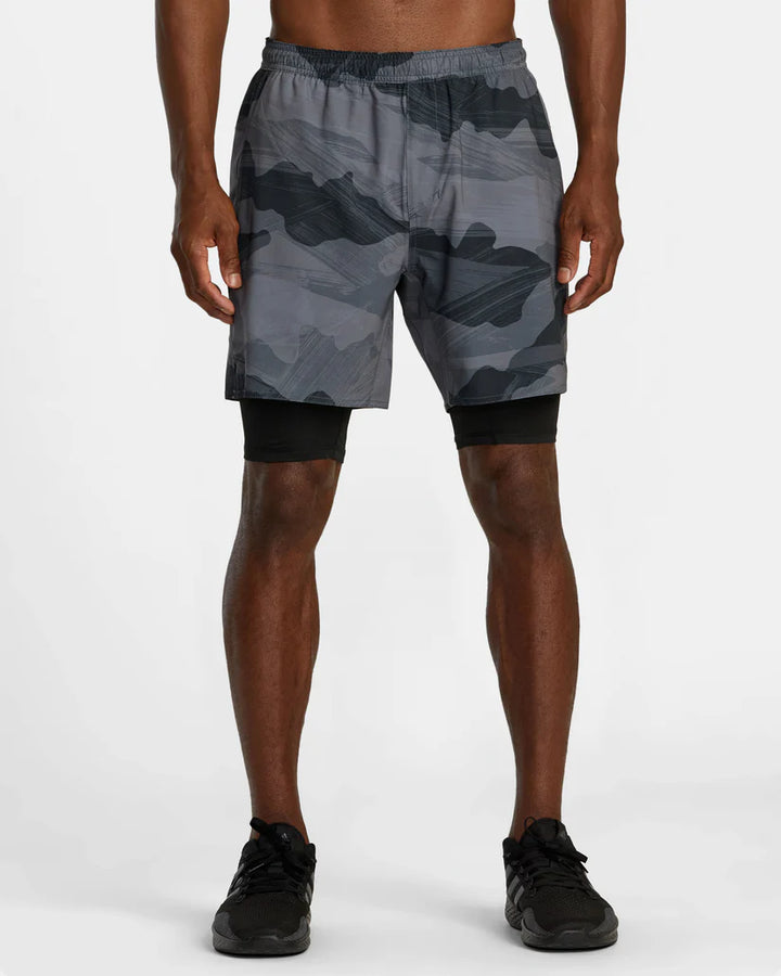 RVCA YOGGER TRAIN 2-IN-1 ELASTIC WAIST WORKOUT SHORTS 17" - CAMO BRUSH - Sun Diego Boardshop