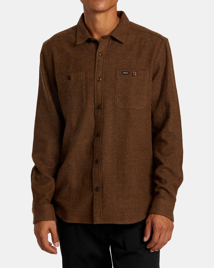 RVCA HARVEST NEPS LONG SLEEVE FLANNEL SHIRT - BOMBAY BROWN - Sun Diego Boardshop