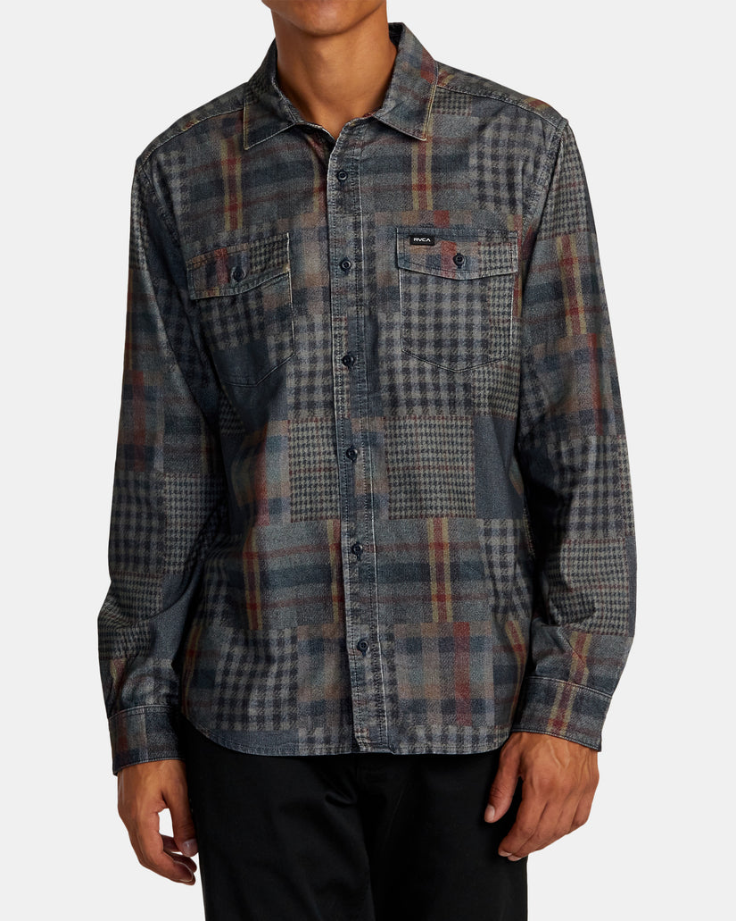 RVCA FREEMAN CORD PRINT LONG SLEEVE SHIRT - NAVY MARINE - Sun Diego Boardshop