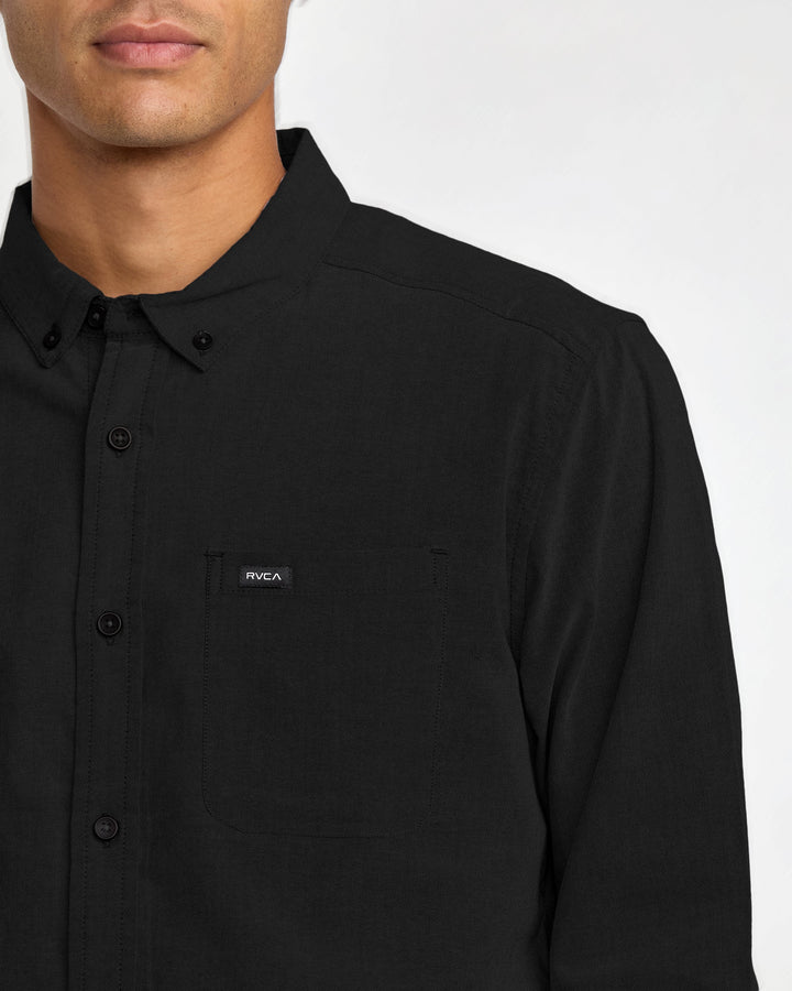 RVCA Men's That'll Do Stretch Long Sleeve Shirt - Black - Sun Diego Boardshop