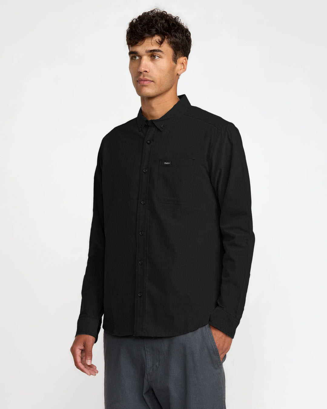 RVCA Men's That'll Do Stretch Long Sleeve Shirt - Black - Sun Diego Boardshop