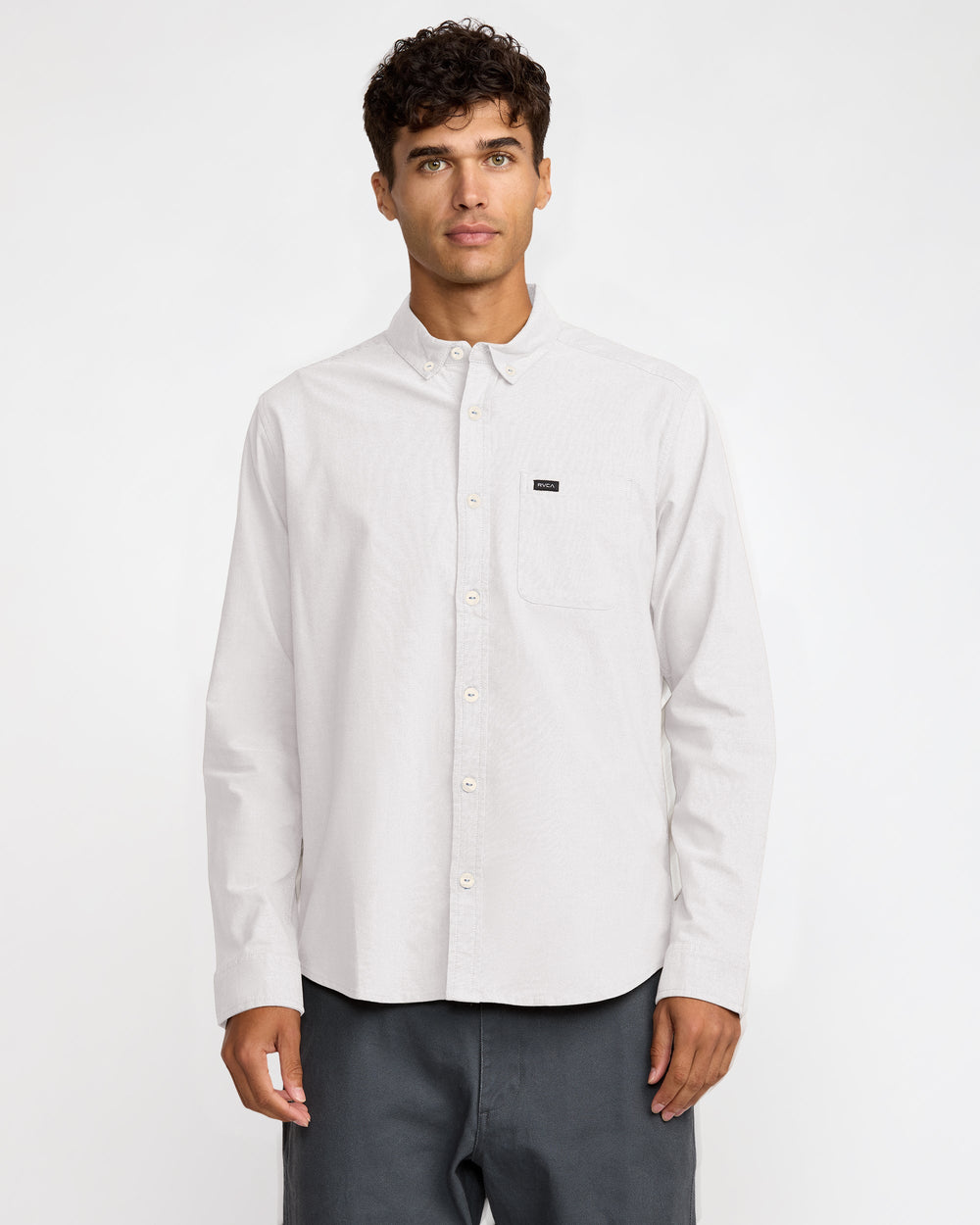 RVCA Men's That'll Do Stretch Long Sleeve Shirt - White - Sun Diego Boardshop
