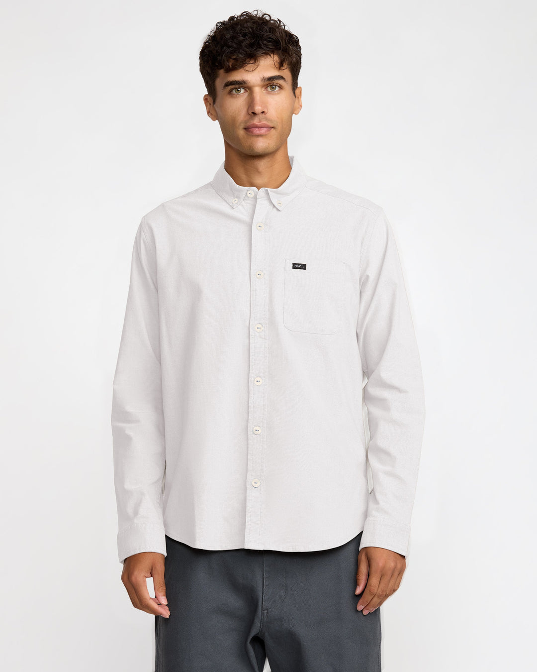 RVCA Men's That'll Do Stretch Long Sleeve Shirt - White - Sun Diego Boardshop