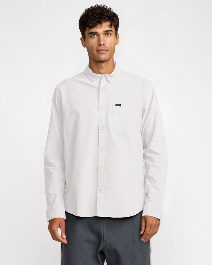 RVCA Men's That'll Do Stretch Long Sleeve Shirt - White - Sun Diego Boardshop