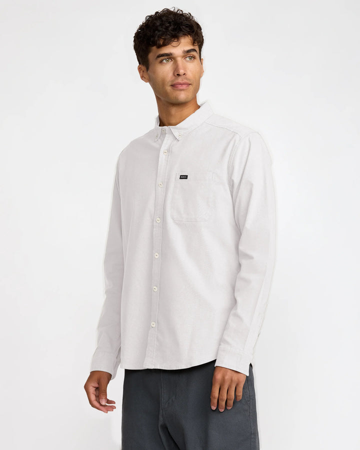 RVCA Men's That'll Do Stretch Long Sleeve Shirt - White - Sun Diego Boardshop