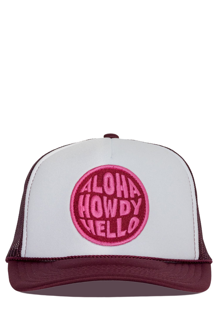 That Friday Feeling Aloha Howdy Hello Trucker Hat - MAROON SPLIT - Sun Diego Boardshop