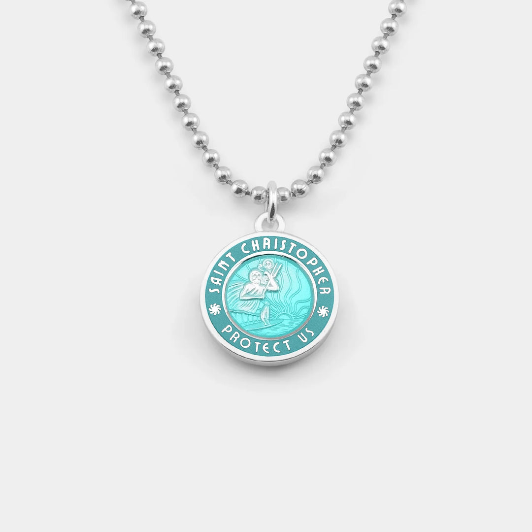 Getback Supply Medium St. Christopher Necklace - Aqua/Aqua