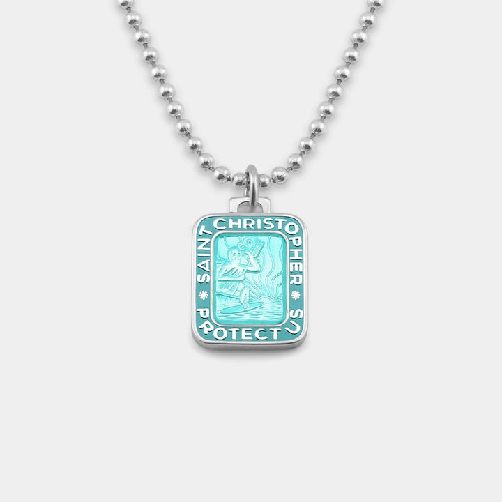 Getback Supply Rectangle St. Christopher Necklace - Aqua/Aqua