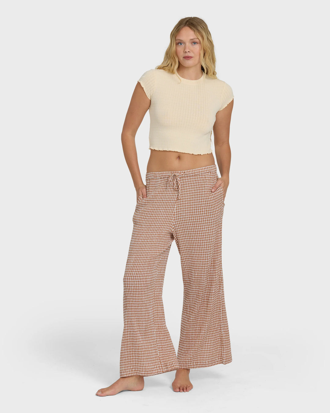 Billabong Women's Wanderer Bitty Check Pants - Sugar Almond - Sun Diego Boardshop