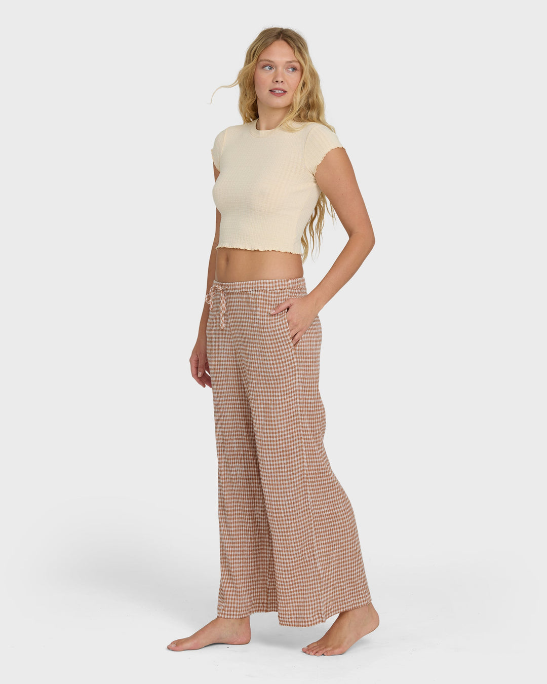 Billabong Women's Wanderer Bitty Check Pants - Sugar Almond - Sun Diego Boardshop