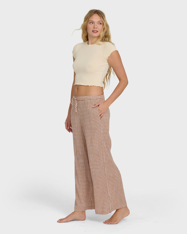 Billabong Women's Wanderer Bitty Check Pants - Sugar Almond - Sun Diego Boardshop