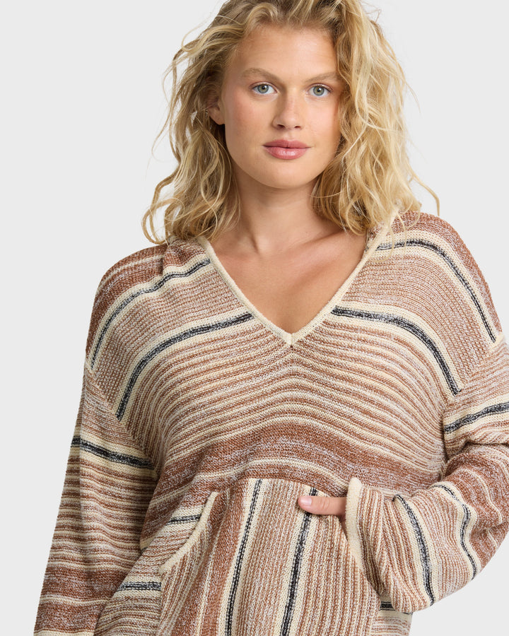 Billabong Women's Baja Beach Hooded Sweater - White / Brown - Sun Diego Boardshop