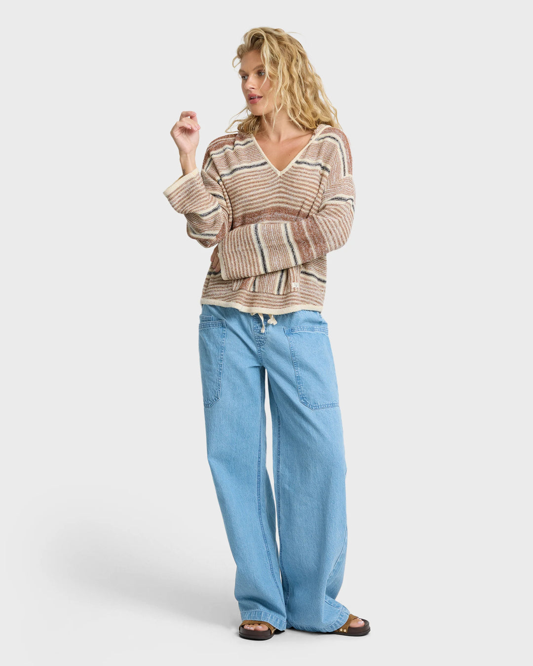 Billabong Women's Baja Beach Hooded Sweater - White / Brown - Sun Diego Boardshop