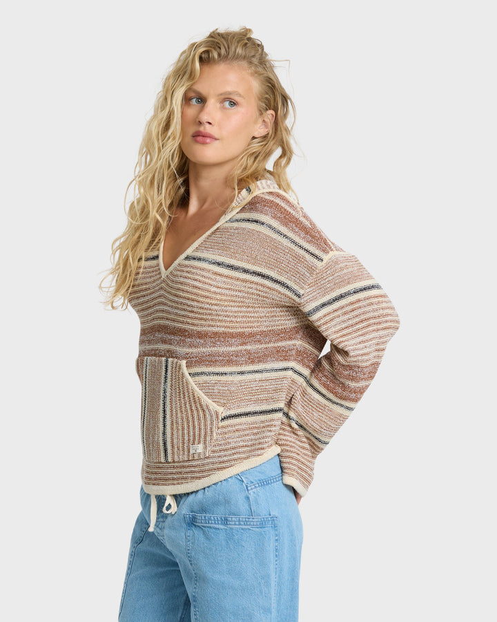Billabong Women's Baja Beach Hooded Sweater - White / Brown - Sun Diego Boardshop