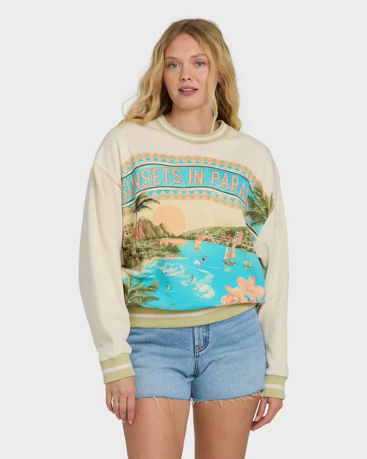 Billabong Women's Summer Dreams Kendal Crewneck Sweatshirt - White Cap - Sun Diego Boardshop
