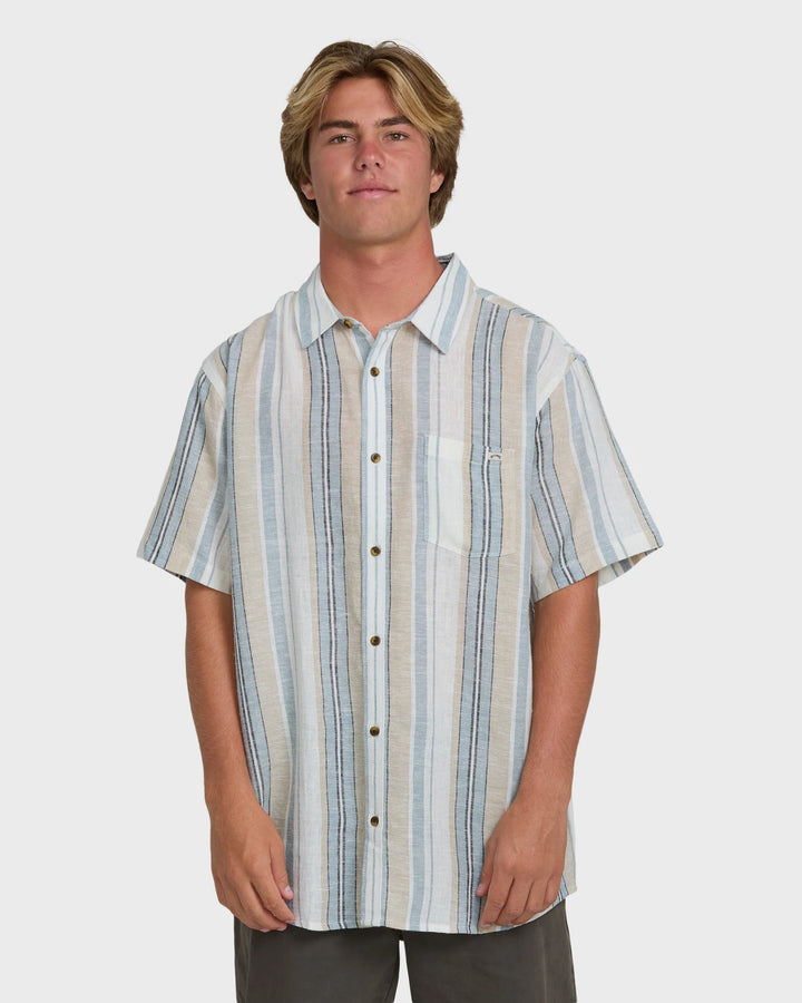Billabong Men's All Day Stripe Short Sleeve Shirt - Blue/White
