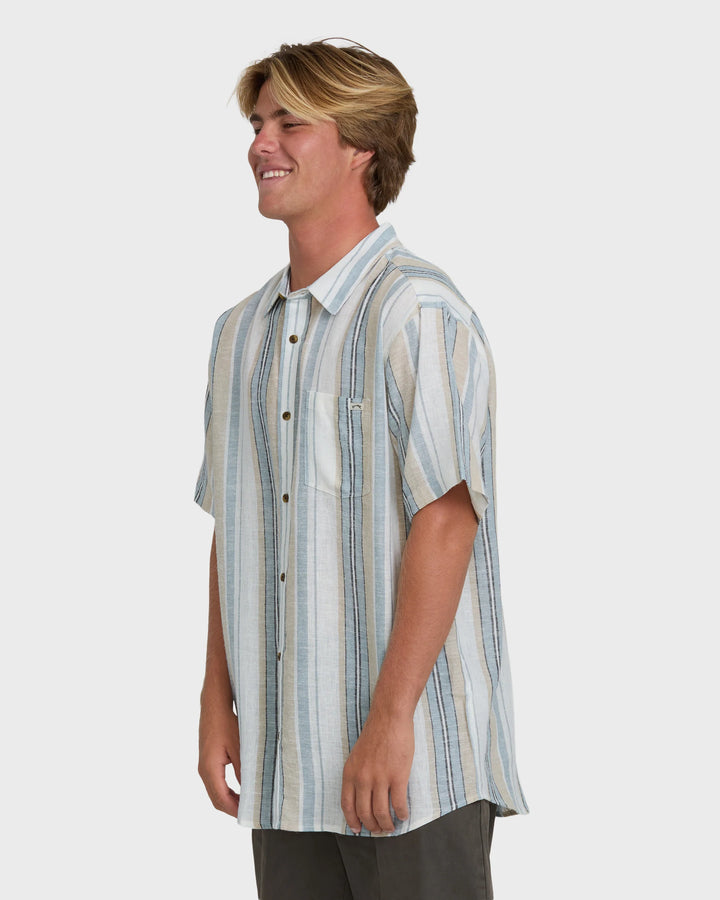Billabong Men's All Day Stripe Short Sleeve Shirt - Blue/White
