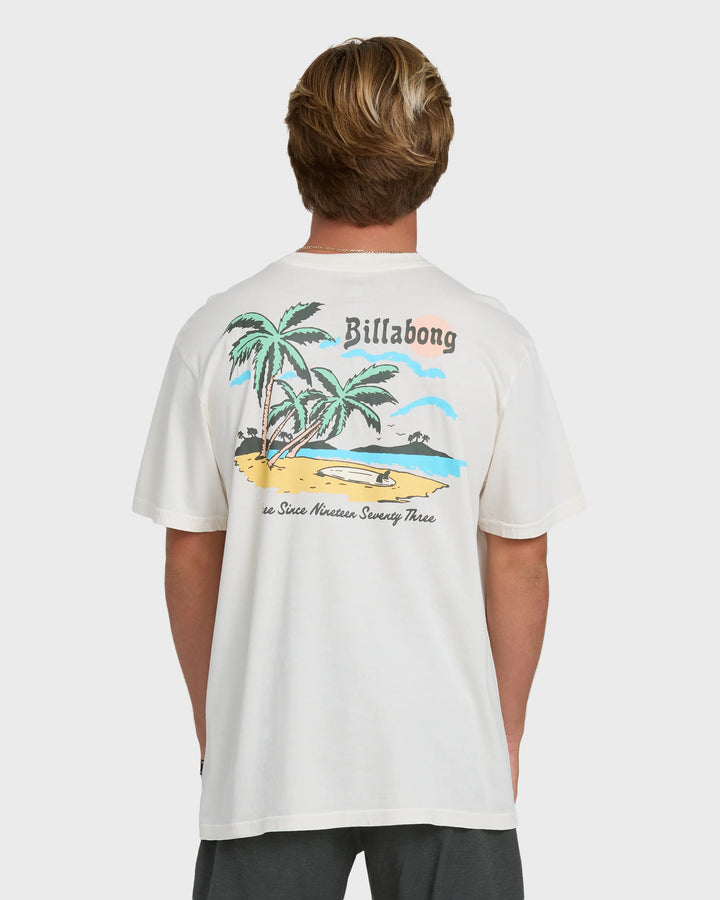Billabong Men's Loner Wave Washed Premium Short Sleeve Knit T-Shirt - Off White