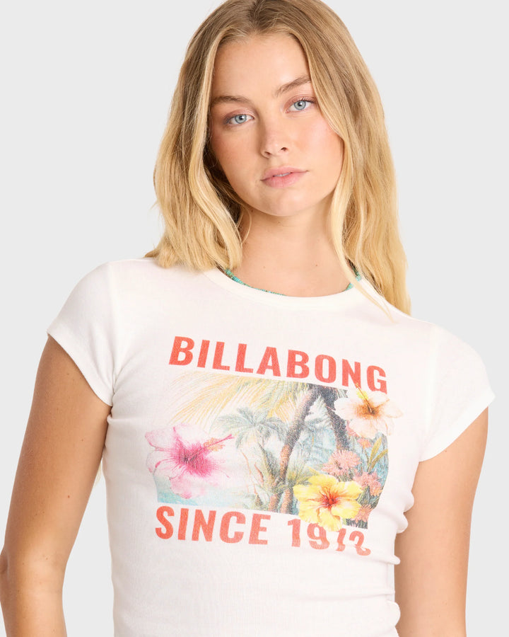 Billabong Women's Take A Moment Short Sleeve Knit Graphic T-Shirt - Salt Crystal
