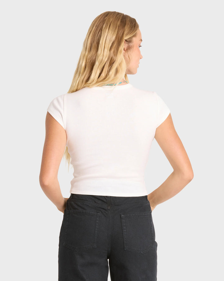 Billabong Women's Take A Moment Short Sleeve Knit Graphic T-Shirt - Salt Crystal