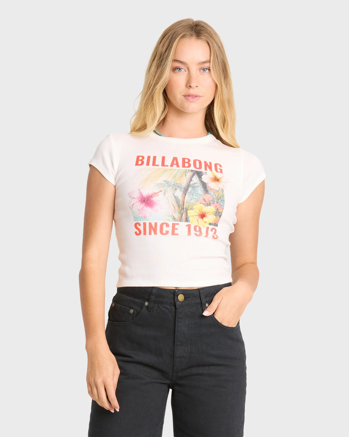 Billabong Women's Take A Moment Short Sleeve Knit Graphic T-Shirt - Salt Crystal