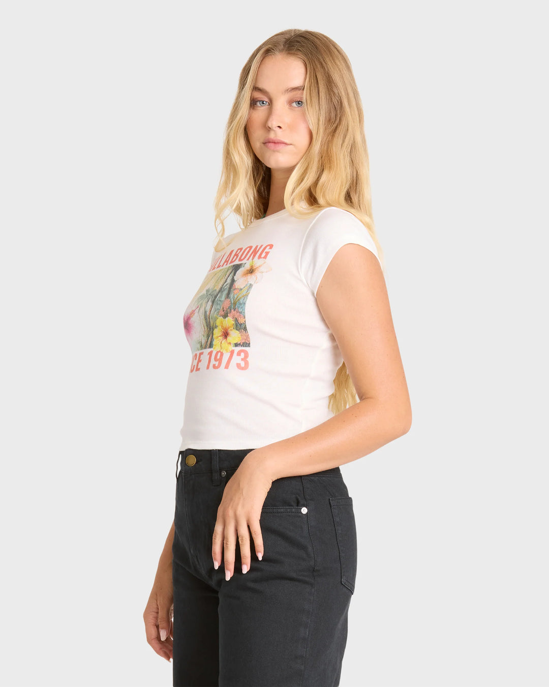Billabong Women's Take A Moment Short Sleeve Knit Graphic T-Shirt - Salt Crystal