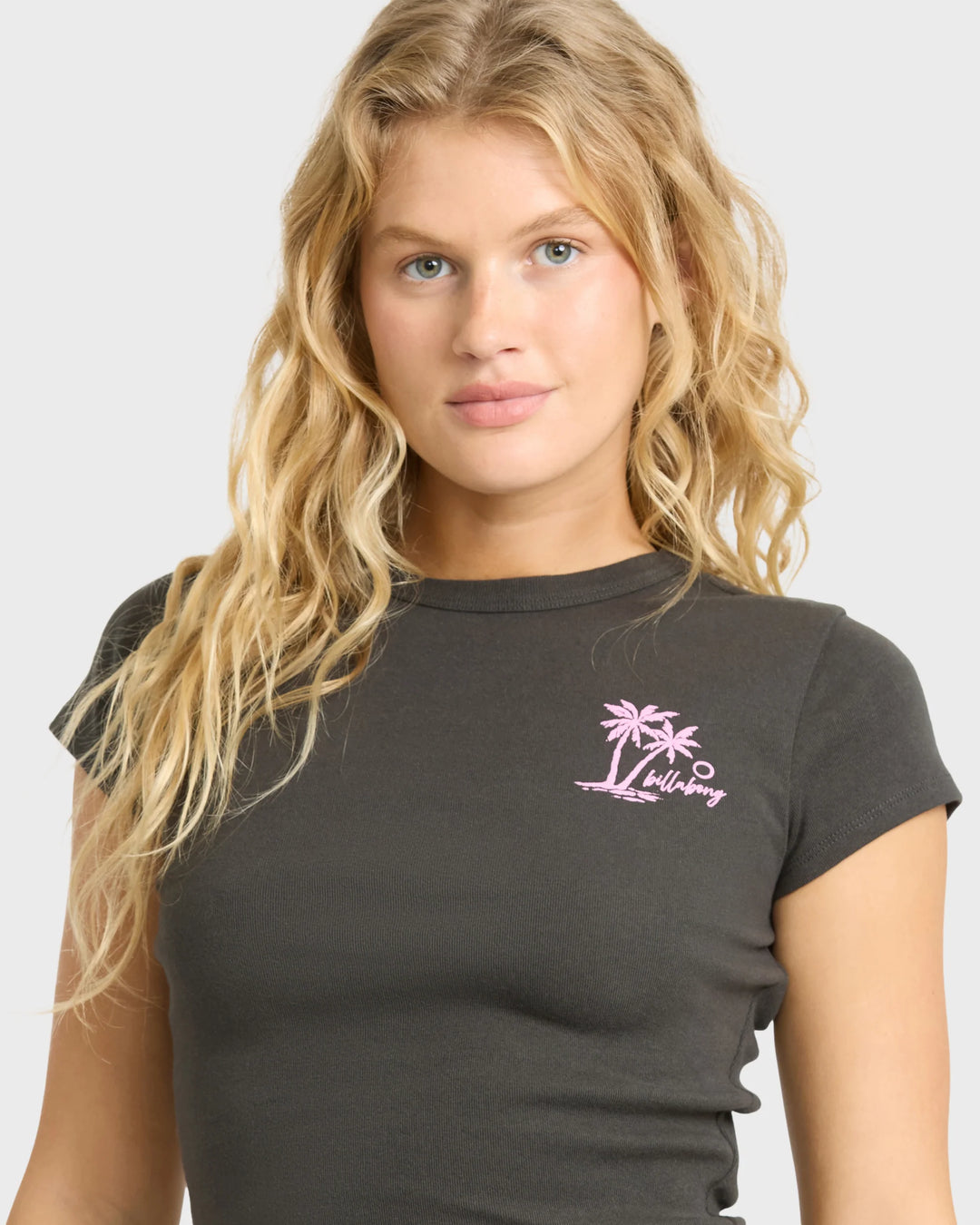 Billabong Women's Magic Sunsets Short Sleeve Rib Knit T-Shirt - Off Black