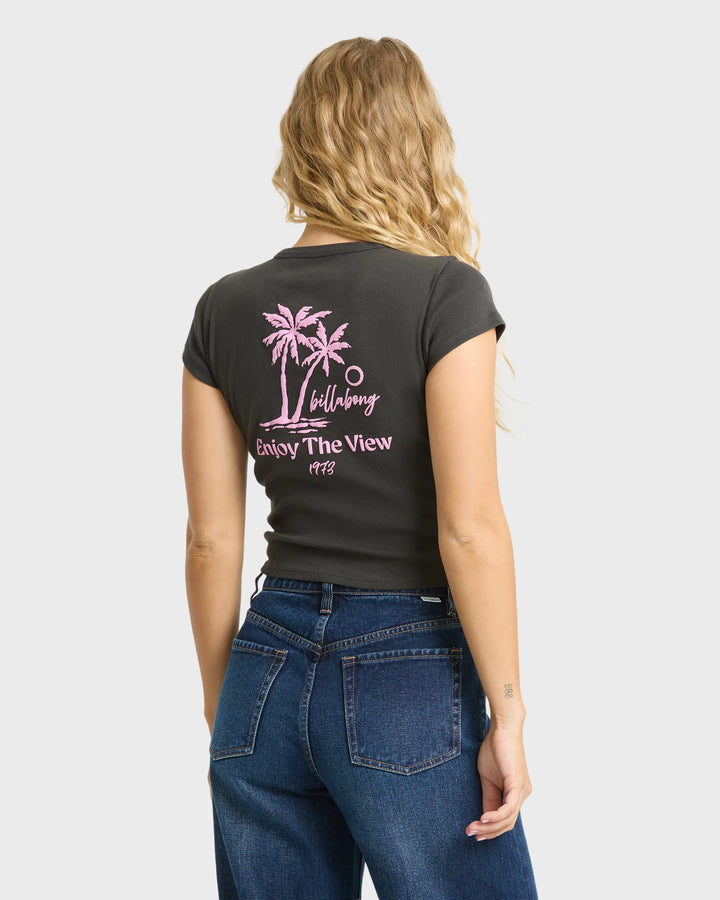 Billabong Women's Magic Sunsets Short Sleeve Rib Knit T-Shirt - Off Black