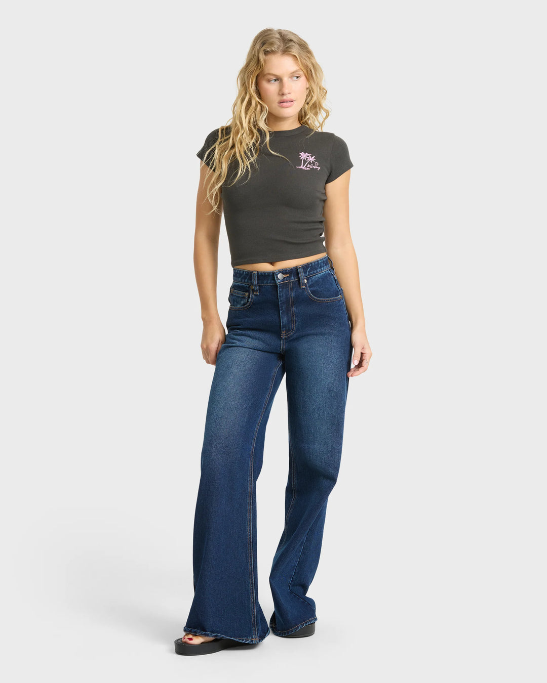 Billabong Women's Magic Sunsets Short Sleeve Rib Knit T-Shirt - Off Black