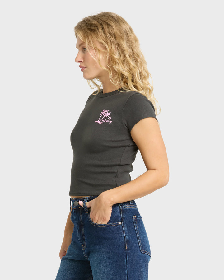 Billabong Women's Magic Sunsets Short Sleeve Rib Knit T-Shirt - Off Black