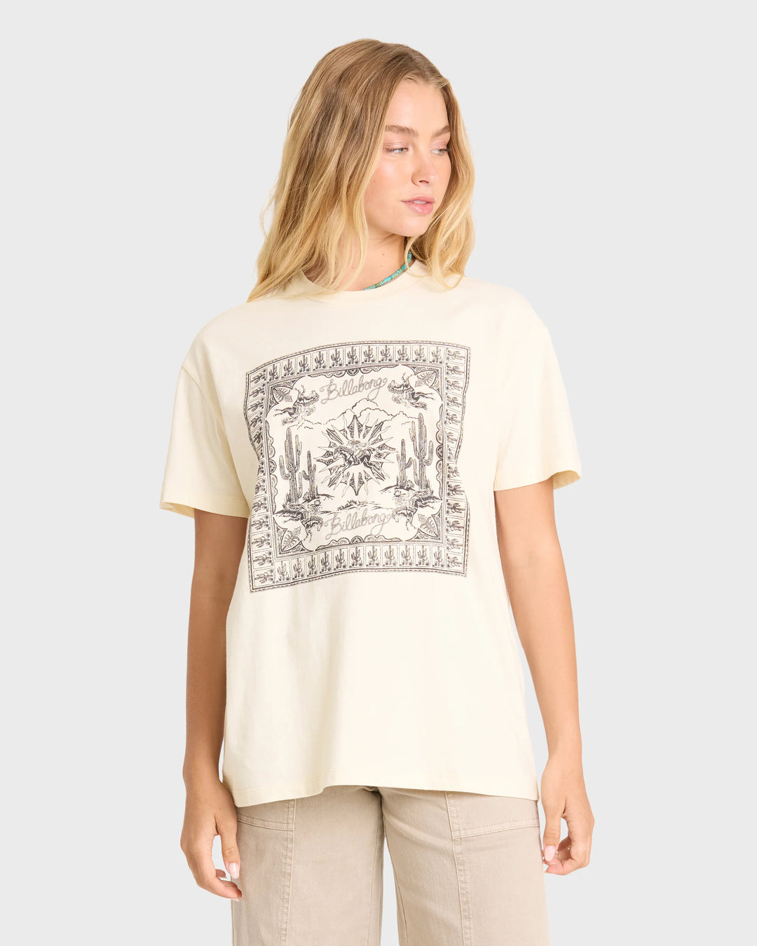 Billabong Women's Heading West Short Sleeve Knit T-Shirt - White Cap