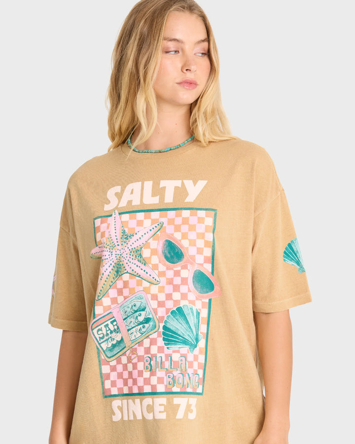 Billabong Women's Salty Since Short Sleeve Cotton Graphic T-Shirt - Curry