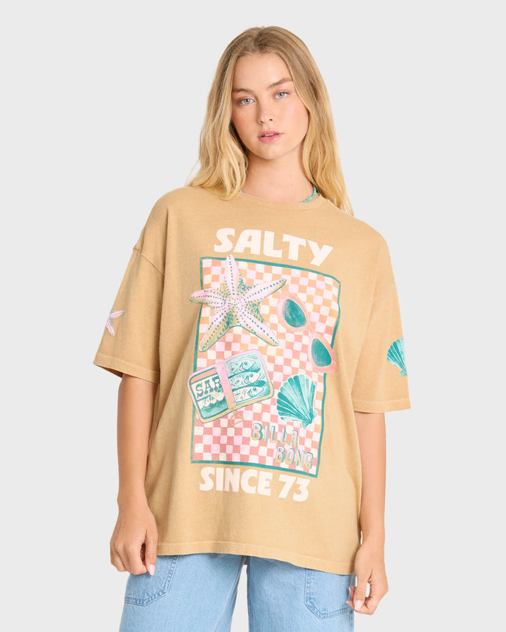 Billabong Women's Salty Since Short Sleeve Cotton Graphic T-Shirt - Curry