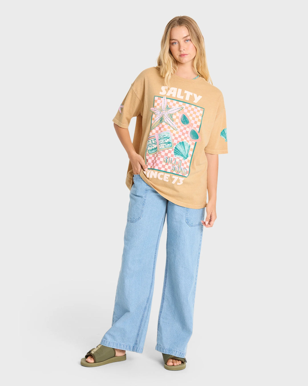 Billabong Women's Salty Since Short Sleeve Cotton Graphic T-Shirt - Curry