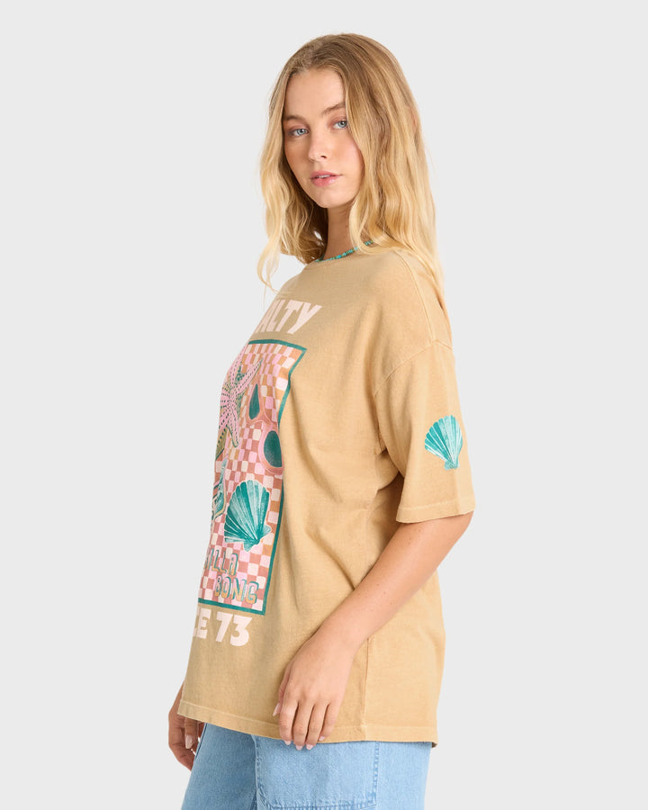 Billabong Women's Salty Since Short Sleeve Cotton Graphic T-Shirt - Curry