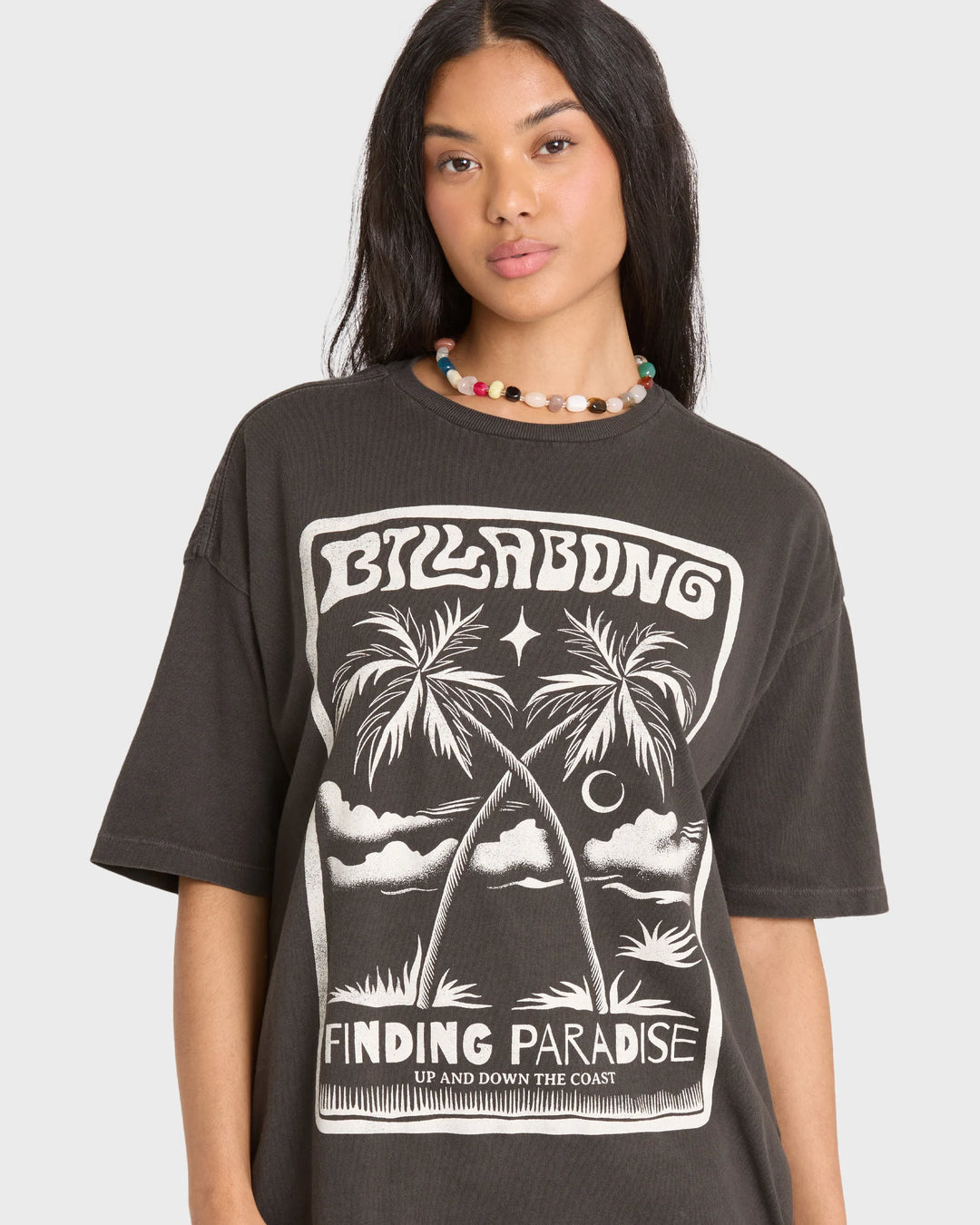 Billabong Women's Tropical Filmore Short Sleeve Knit Graphic T-Shirt - Off Black