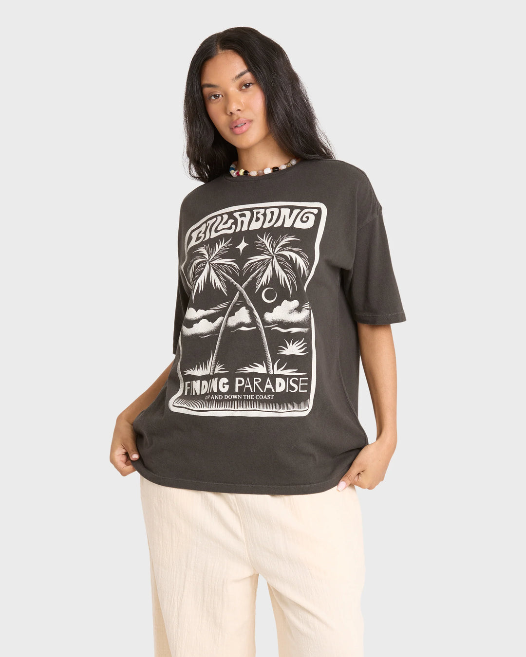Billabong Women's Tropical Filmore Short Sleeve Knit Graphic T-Shirt - Off Black