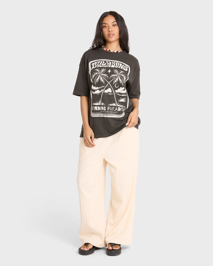 Billabong Women's Tropical Filmore Short Sleeve Knit Graphic T-Shirt - Off Black