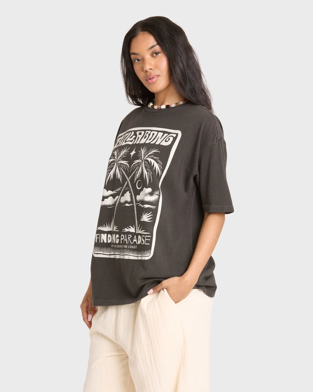 Billabong Women's Tropical Filmore Short Sleeve Knit Graphic T-Shirt - Off Black