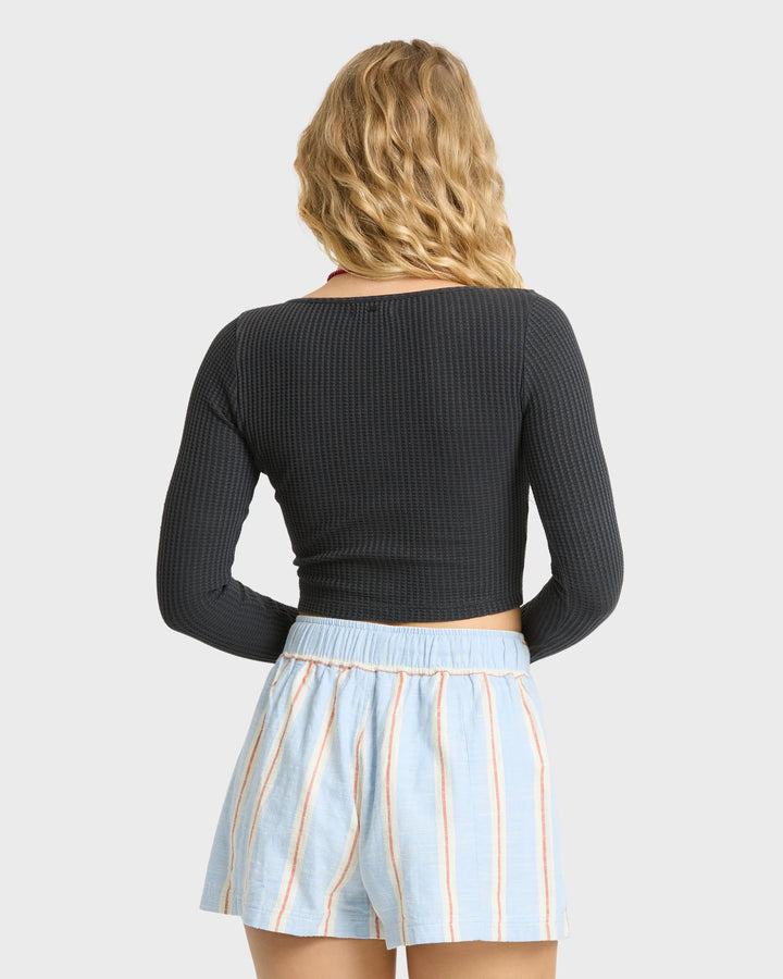 Billabong Women's Paxton Long Sleeve Cotton Knit Top - Black Sands - Sun Diego Boardshop