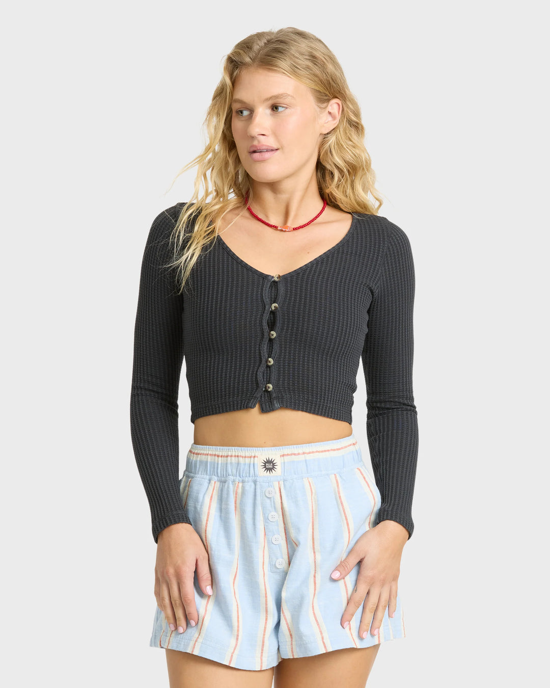 Billabong Women's Paxton Long Sleeve Cotton Knit Top - Black Sands - Sun Diego Boardshop