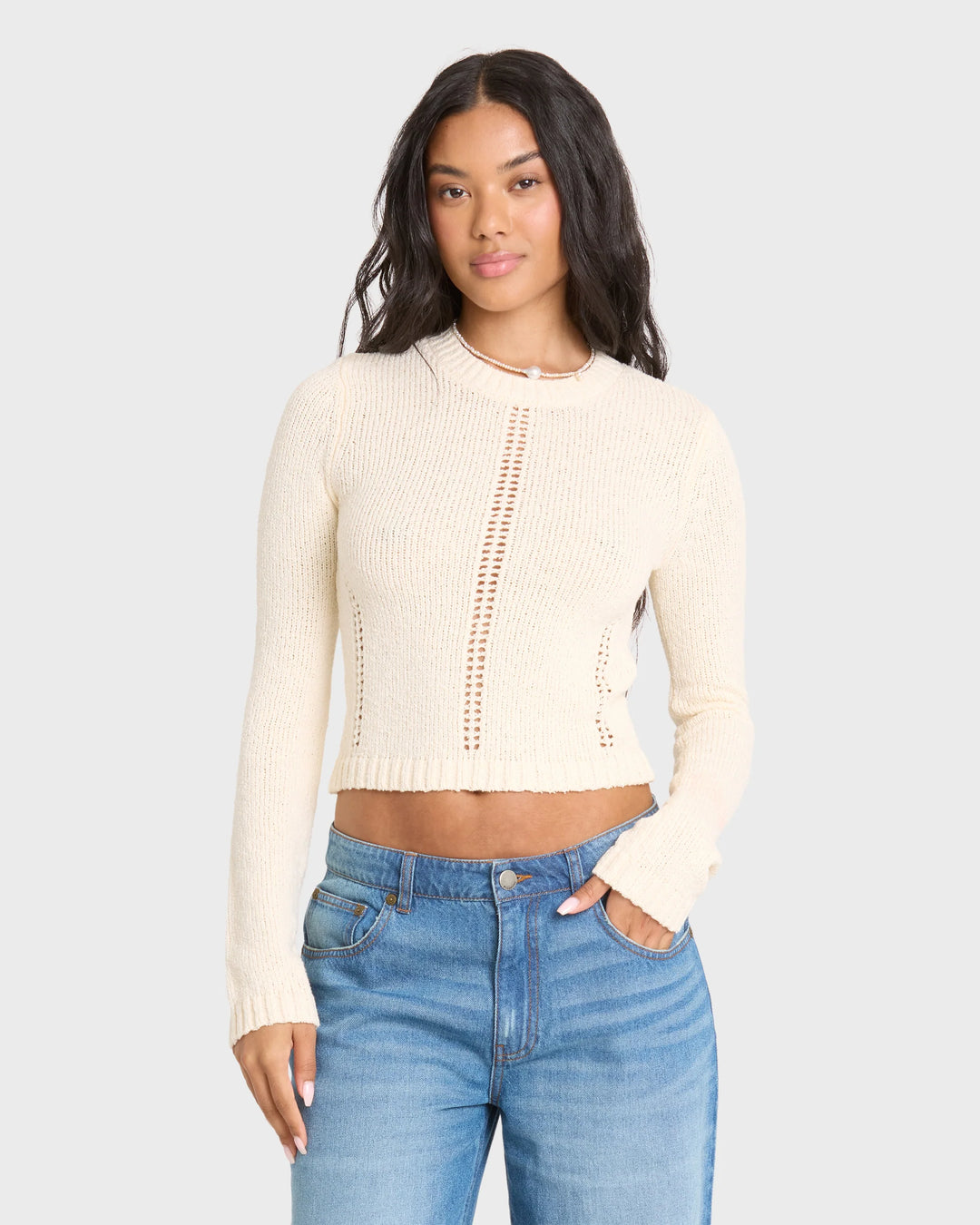 Billabong Women's Sweet Clare Crewneck Sweater - White Cap - Sun Diego Boardshop