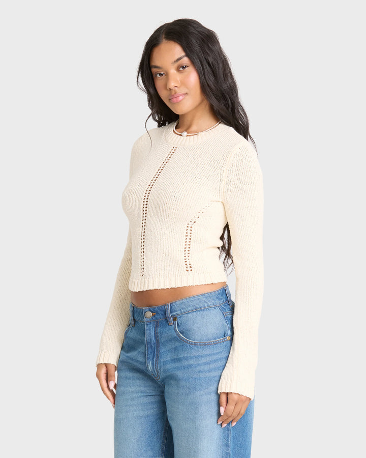 Billabong Women's Sweet Clare Crewneck Sweater - White Cap - Sun Diego Boardshop