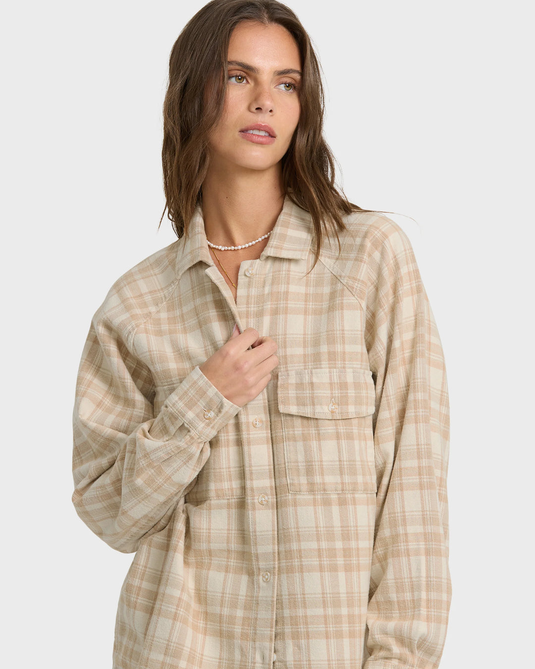 Billabong Women's Coastal Breeze Long Sleeve Flannel Shirt - White Cap - Sun Diego Boardshop