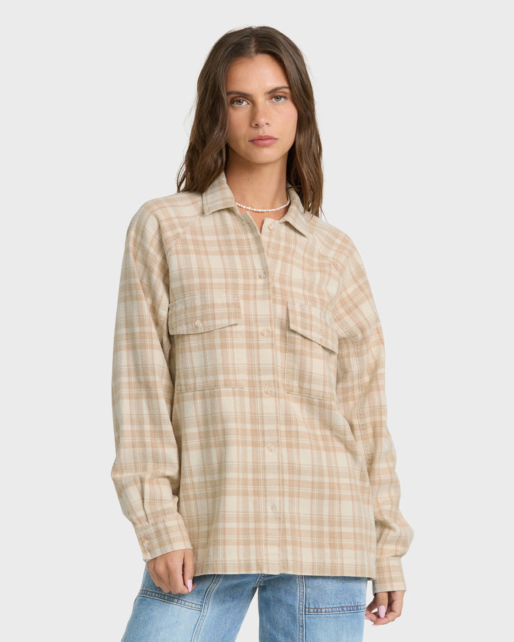 Billabong Women's Coastal Breeze Long Sleeve Flannel Shirt - White Cap - Sun Diego Boardshop