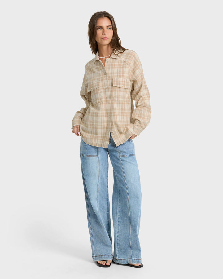 Billabong Women's Coastal Breeze Long Sleeve Flannel Shirt - White Cap - Sun Diego Boardshop