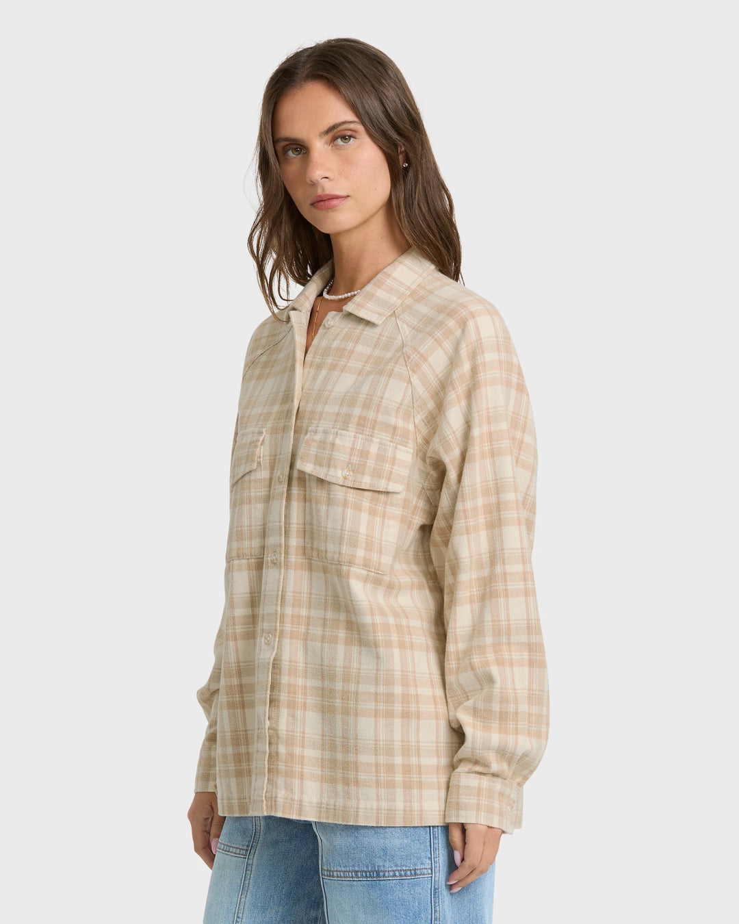 Billabong Women's Coastal Breeze Long Sleeve Flannel Shirt - White Cap - Sun Diego Boardshop