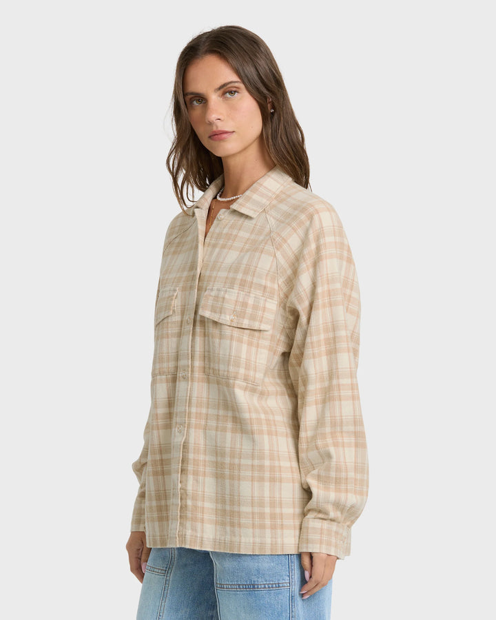 Billabong Women's Coastal Breeze Long Sleeve Flannel Shirt - White Cap - Sun Diego Boardshop