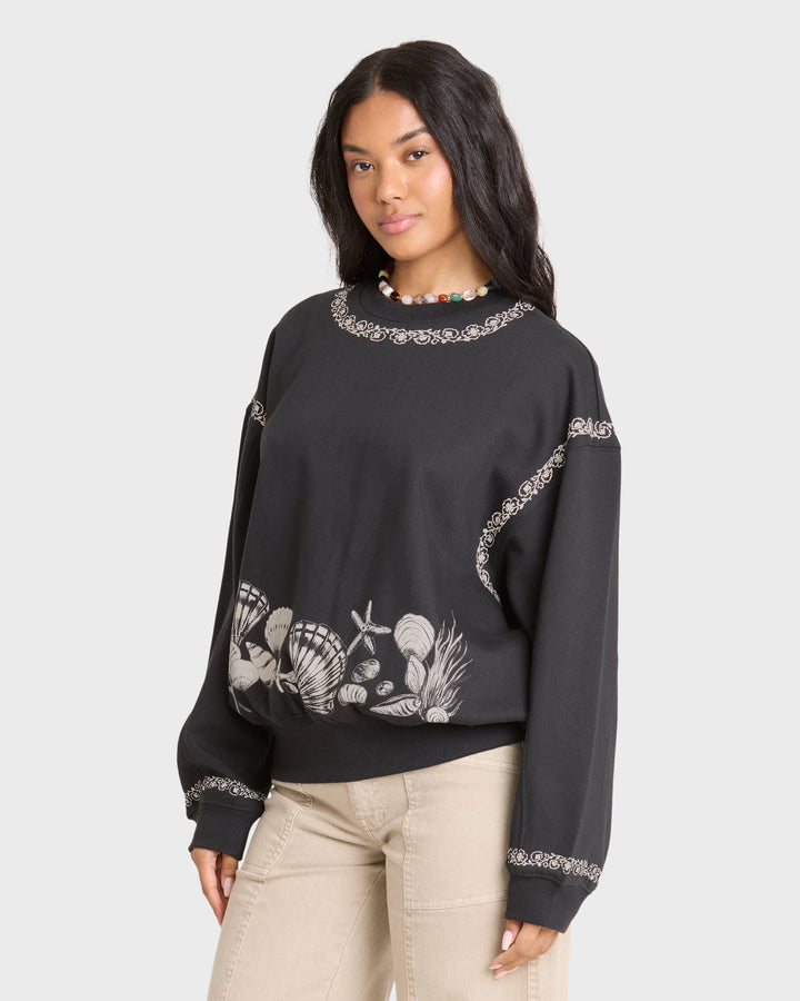Billabong Women's Sea Treasure Kendal Crewneck Sweatshirt - Black Sands - Sun Diego Boardshop