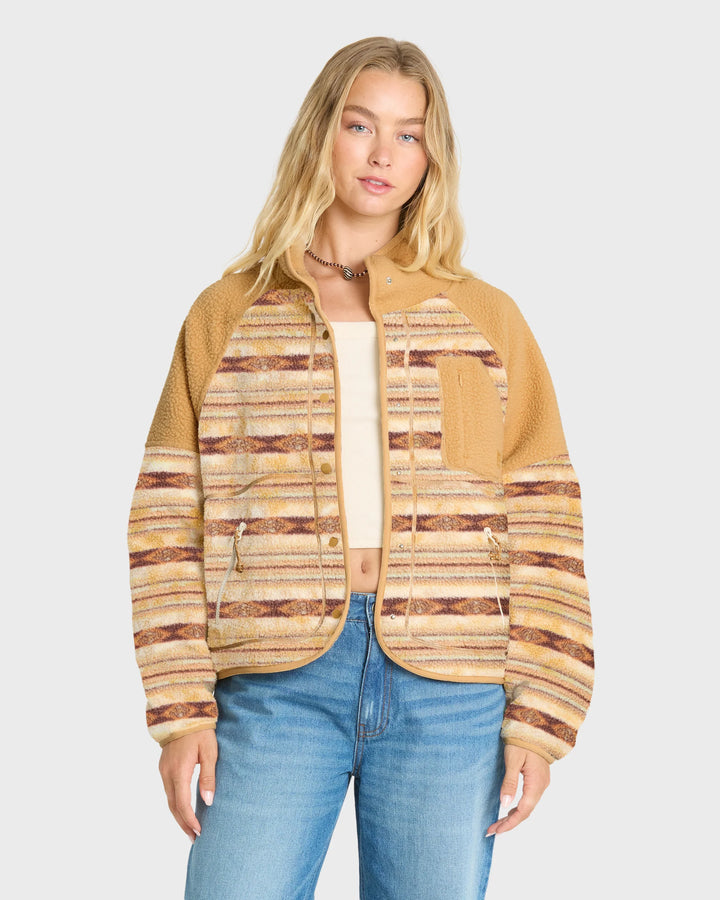 Billabong Women's Popoyo Sherpa Full Zip Fleece Jacket - Curry - Sun Diego Boardshop